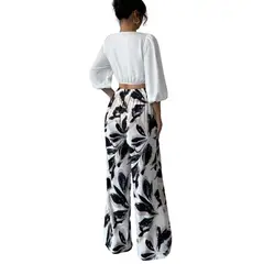 YURELKSHOP - CONJUNTO DE 2 PIEZAS PANTALON LARGO BLUSA CONJUNTO
