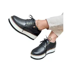 EVEGONZ - Zapato Casual Oxford Negro Calzado de Moda Mujer