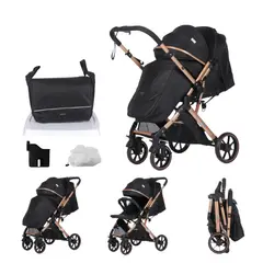 BABY ON - Coche de bebé BabyOn Evolution Reversible Negro + Pañalera