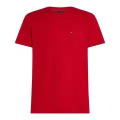 TOMMY HILFIGER - Camiseta roja de cuello redondo con bolsillo