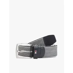 TOMMY HILFIGER - Cinturón azul texturizado con hebilla cuadrada