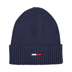 TOMMY HILFIGER - Gorro azul de punto canal con logo Tommy Jeans