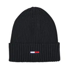 TOMMY HILFIGER - Gorro negro de punto canal con logo Tommy Jeans