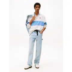 TOMMY HILFIGER - Saco blanco de corte relaxed con diseño colorblock Tommy Jeans