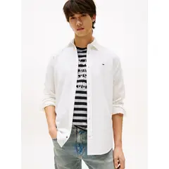 TOMMY HILFIGER - Camisa blanca manga larga de lino de corte regular Tommy Jeans