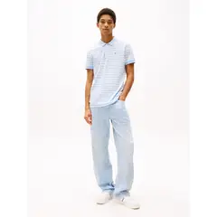 TOMMY HILFIGER - Polo celeste de corte slim con parche con logo Tommy Jeans