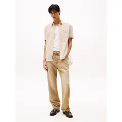 TOMMY HILFIGER - Camisa beige de rayas con manga corta Tommy Jeans