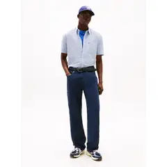 TOMMY HILFIGER - Camisa celeste de rayas con manga corta Tommy Jeans