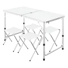 MAGNUX COMPANY - Mesa Plegable Picnic Jardin + 4 Sillas Bancos Kit De Camping Color Blanco Magnux