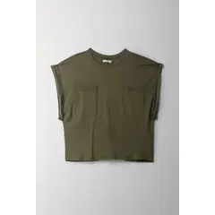 TOPMARK - Camiseta manga sisa con bolsillo verde para mujer