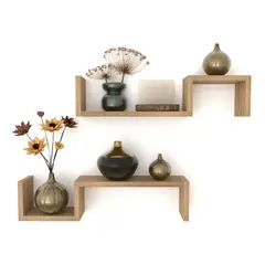 GENERICO - Set 2 Repisas Flotante Modelo S - Decoración Moderna, Color Amaretto