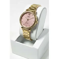 Q&Q - Reloj de moda para mujer dorado + caja