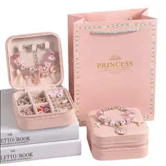 GENERICO - Set 3 Pulseras Niñas Tipo P4ndora Charms + Joyero x 67piezas