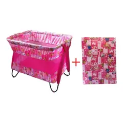 GENERICO - Cuna Corral DobleNivel y Económico De Bebe Colchoneta Rosado