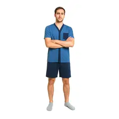 ROMANELLA - Pijama de short TOMAS CC Para Hombre abierta -Azul