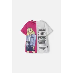 MATTEL - Camiseta de Barbie fucsia y marfil con apliques de mirella para niña