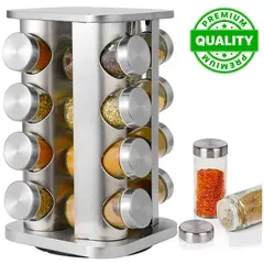 ONE PIXEL - Condimentero X16 Frascos Giratorios Acero Inoxidable Para Cocina