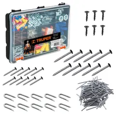 TRUPER - Caja Organizador 23cm + puntillas Concreto Madera + grapa Estaca