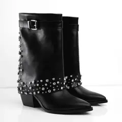 CALZADO ADRENALINA - Botas de tacón negras con múltiples taches plateados quinn