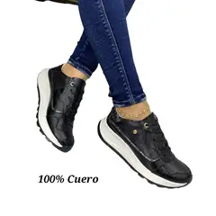 EVEGONZ - Tenis en Cuero Zapato Negro Deportivo