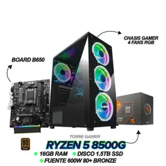 AMD - TORRE GAMER RYZEN 5 8500G - 16GB RAM DDR5 - 1.5TB SSD - BOARD B650 - FUENTE 600W BRONZE