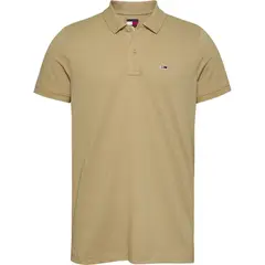 TOMMY HILFIGER - Polo beige de corte slim con parche con logo Tommy Jeans