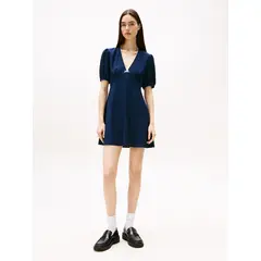 TOMMY HILFIGER - Vestido azul corto de crepé Tommy Jeans