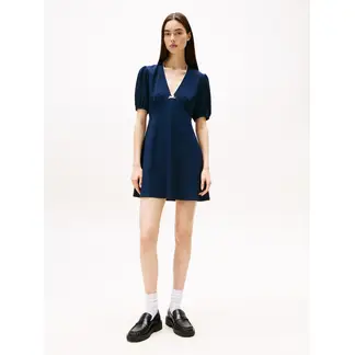 TOMMY HILFIGER - Vestido azul corto de crepé Tommy Jeans