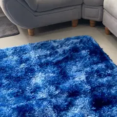 MY HOME STORE - Tapete Terciopelo Azul Blanco Oscuro