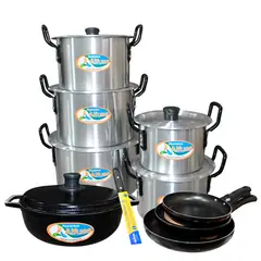 GENERICO - JUEGO DE OLLAS + CALDERO NEGRO + SARTENES X3 + OBSEQUIO