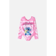 DISNEY - Vestido de baño de Stitch fucsia manga larga para niña