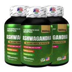NATURAL ENERGY PRODUCTS - Ashwagandha 5500 mg Softgels ORIGINAL AMERICANO X3