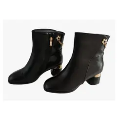 GENERICO - Calzado 37 Botines Negros Cuero S Hermoso Decorado Dorado Tacon 5.5