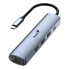 GENIUS - Adaptador 5 En 1 Uh-545 Hub Usb C A Red Usb