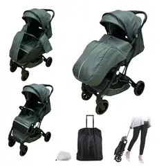 BABY ON - Coche Maleta de bebé Tureli +Cubrepies Verde Petrole