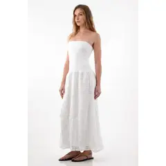 TENNIS - Vestido largo strapless crudo para mujer