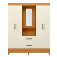 AKIVOY - Closet Armario Mobi 4 Puertas con Espejo Color Cafe - Beige