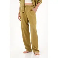 TOPMARK - Pantalón tiro alto con teñido overdye verde para mujer