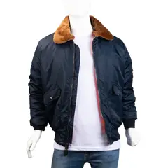 ALMA DE AVIADOR - Chaqueta Super Nylon Azul Cuello Ovejo Bomber MA-1-Alma de aviador