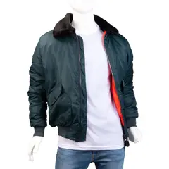 ALMA DE AVIADOR - Chaqueta Super Nylon Verde Cuello Ovejo Bomber MA-1-Alma de aviador