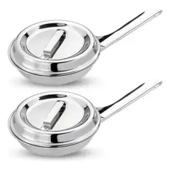 GENERICO - Set x2 Sartén Huevos 15cm Acero Quirurgico 1810 Con Tapa Premium