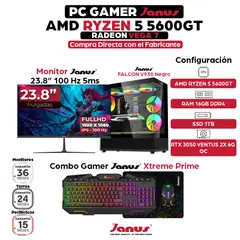 JANUS - Computador Gamer Ryzen 5 5600GT RAM 16GB RGB SSD 1TB Monitor 22 Pulgadas 100Hz