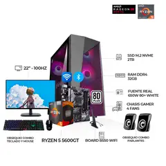 AMD - PC Ryzen 5 5600GT B550 WiFi 32GB RAM SSD 2TB Monitor 22" Combo Parlantes