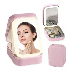 GENERICO - Bolsa de maquillaje de viaje con espejo LED estuche de maquillaje