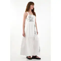 TENNIS - Vestido amplio de tiras con bordado crudo para mujer