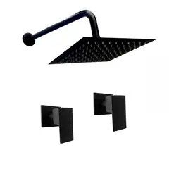 GENERICO - Kit Ducha Negra En Acero con Doble Llave Manija Mezcladora Cuadrada Negro