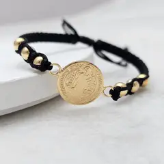 DIBESENSI JOYERIA - PULSERA BALIN LISO 5MM Y SAN BENITO 11MM EN ORO LAMINADO 18K