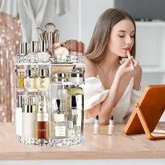GENERICO - Organizador de Maquillaje Acrílico Giratorio 360° 3 Niveles Ajustables