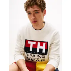TOMMY HILFIGER - Saco blanco Hilfiger elástico con logo en intarsia