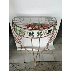 GENERICO - CONSOLA ANTIGUA USA HIERRO PINTADA AL ÓLEO CON CRISTAL TALLADO
